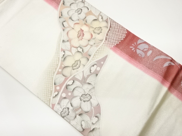 銀彩花々模様刺繍名古屋帯